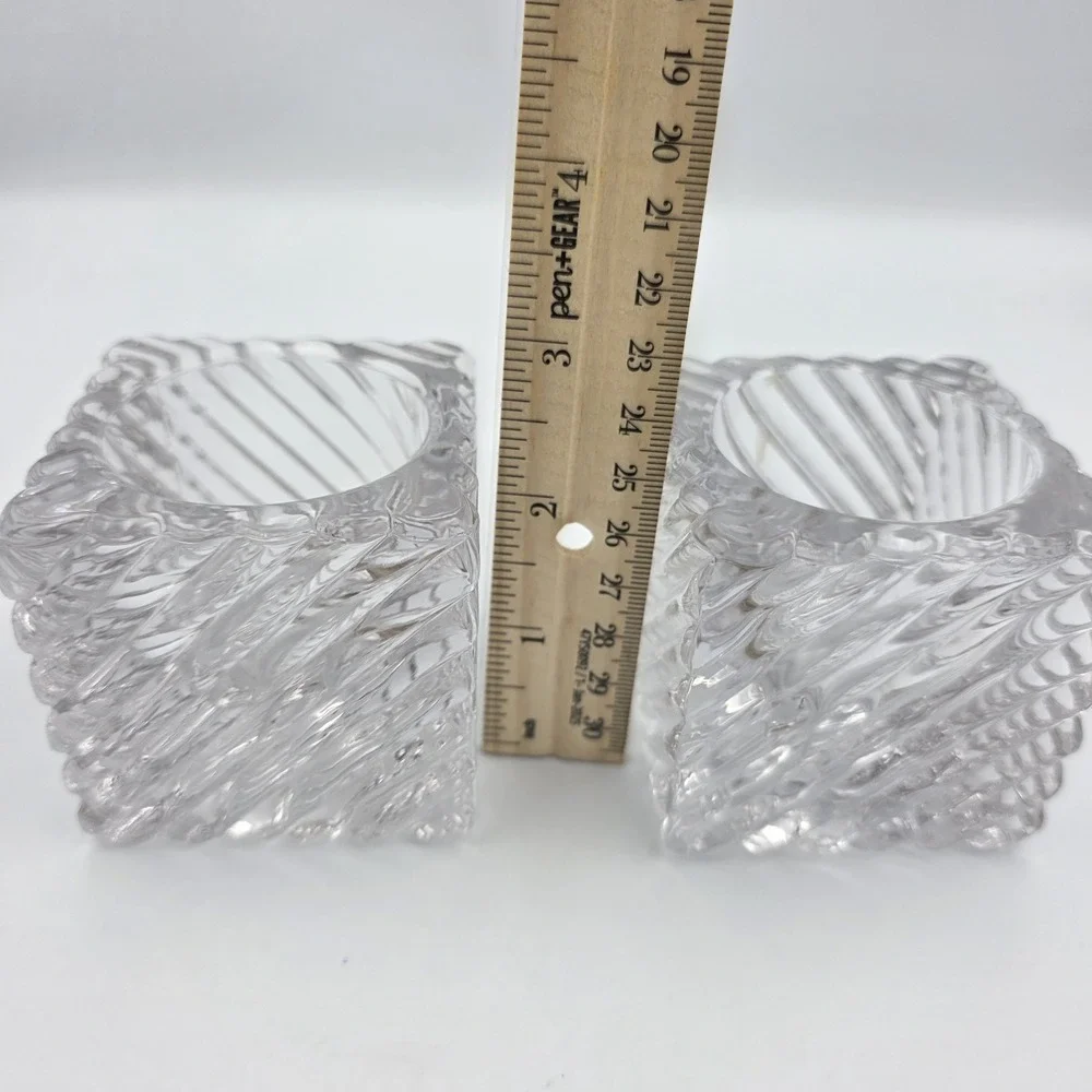 2~Mikasa‎ Clear Ribbed Crystal Square Candle Holders Votive & Taper & Tea Light